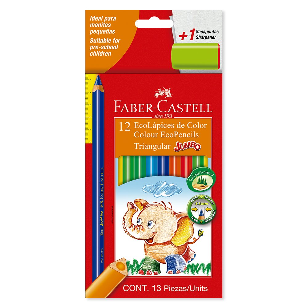 COLORES ECO FABER CASTELL TRIANGULAR JUMBO X12 + TAJ.