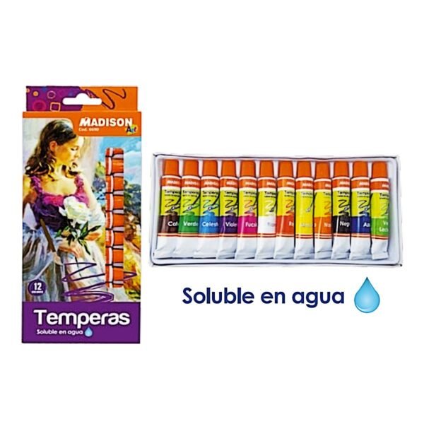 TEMPERA X12 COLORES TUBO ALUMINIO MADISON - Image 2