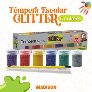 TEMPERA MADISON CON GLITTER X6 COLORES +PINCEL